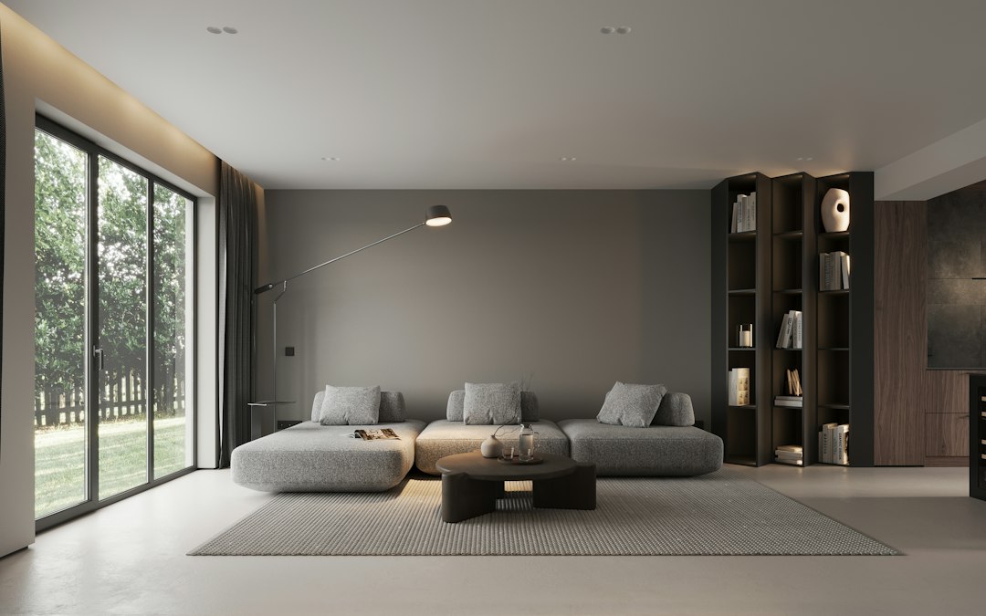 Modern Luxury Living Room with Smart Lighting and Automated Curtains